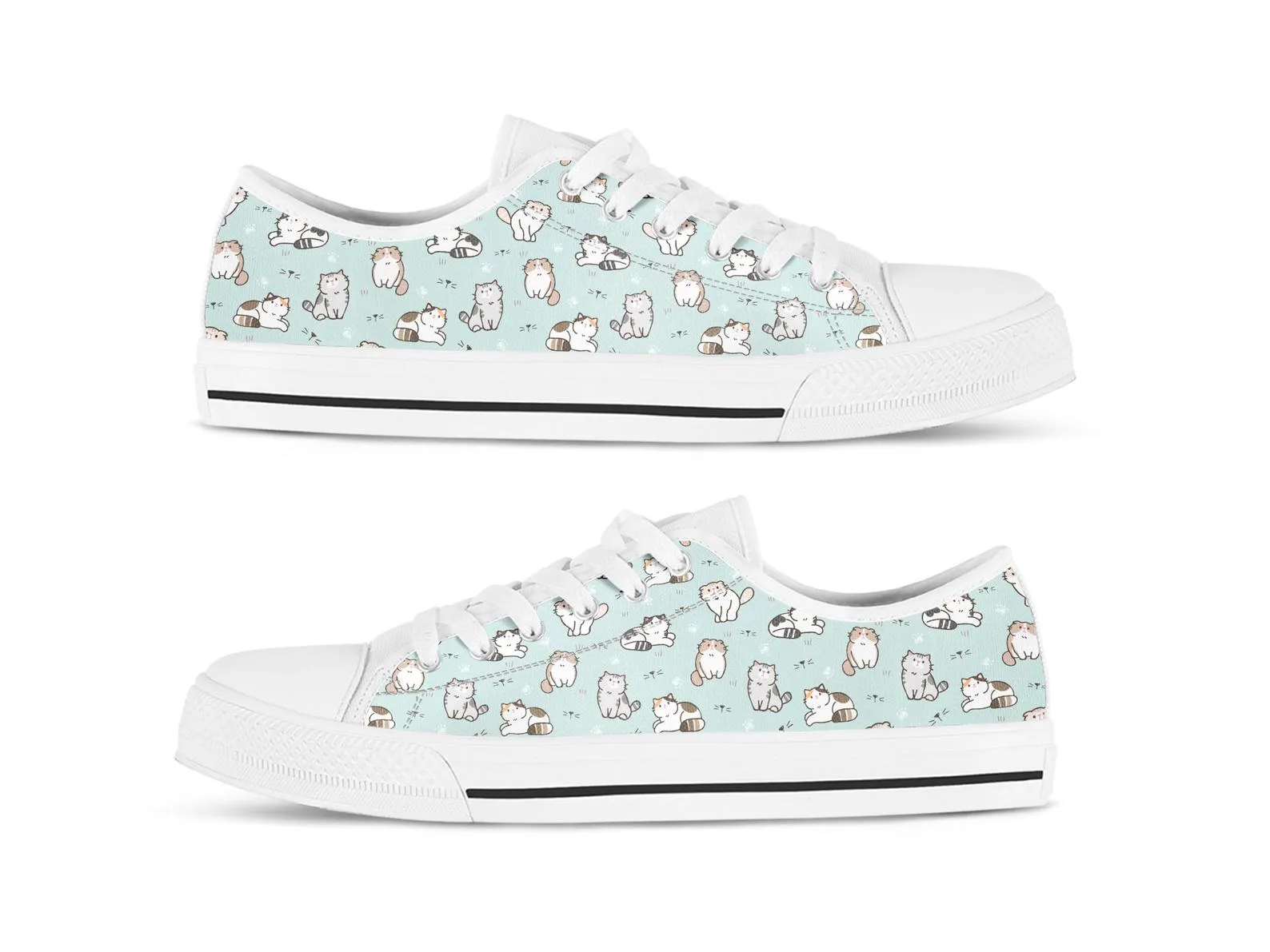 Kitty Cat Shoes Cat Sneakers Kitten Print Pattern Cute Shoes Cat Lover Gifts Custom Low Top Converse Style Sneakers For Adults Women & Men