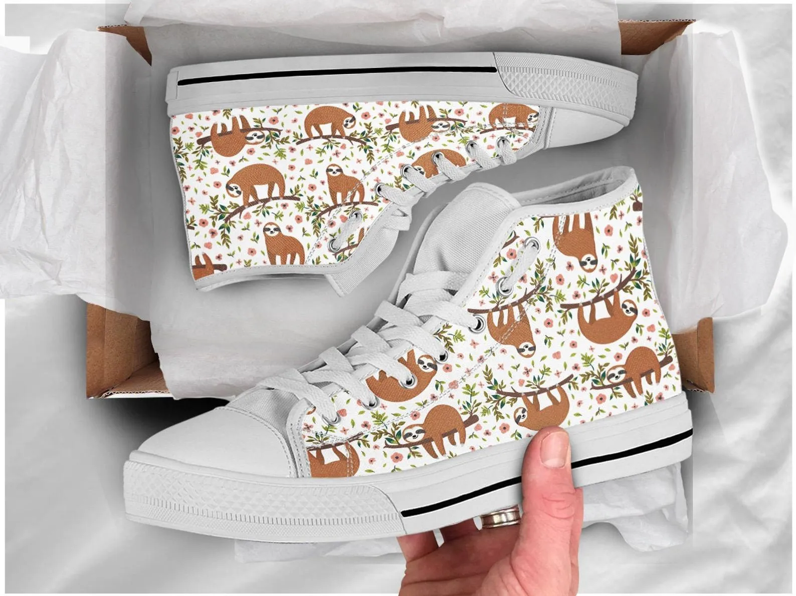 Lazy Sloth Shoes Sloth Sneakers Cute Shoes Sloth Lover Gifts Custom High Top Converse Style Sneakers For Adults Women & Men