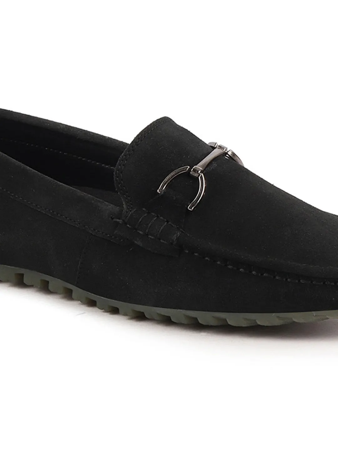 Men Black Horsebit Buckle Suede Leather Slip On Driving Loafers