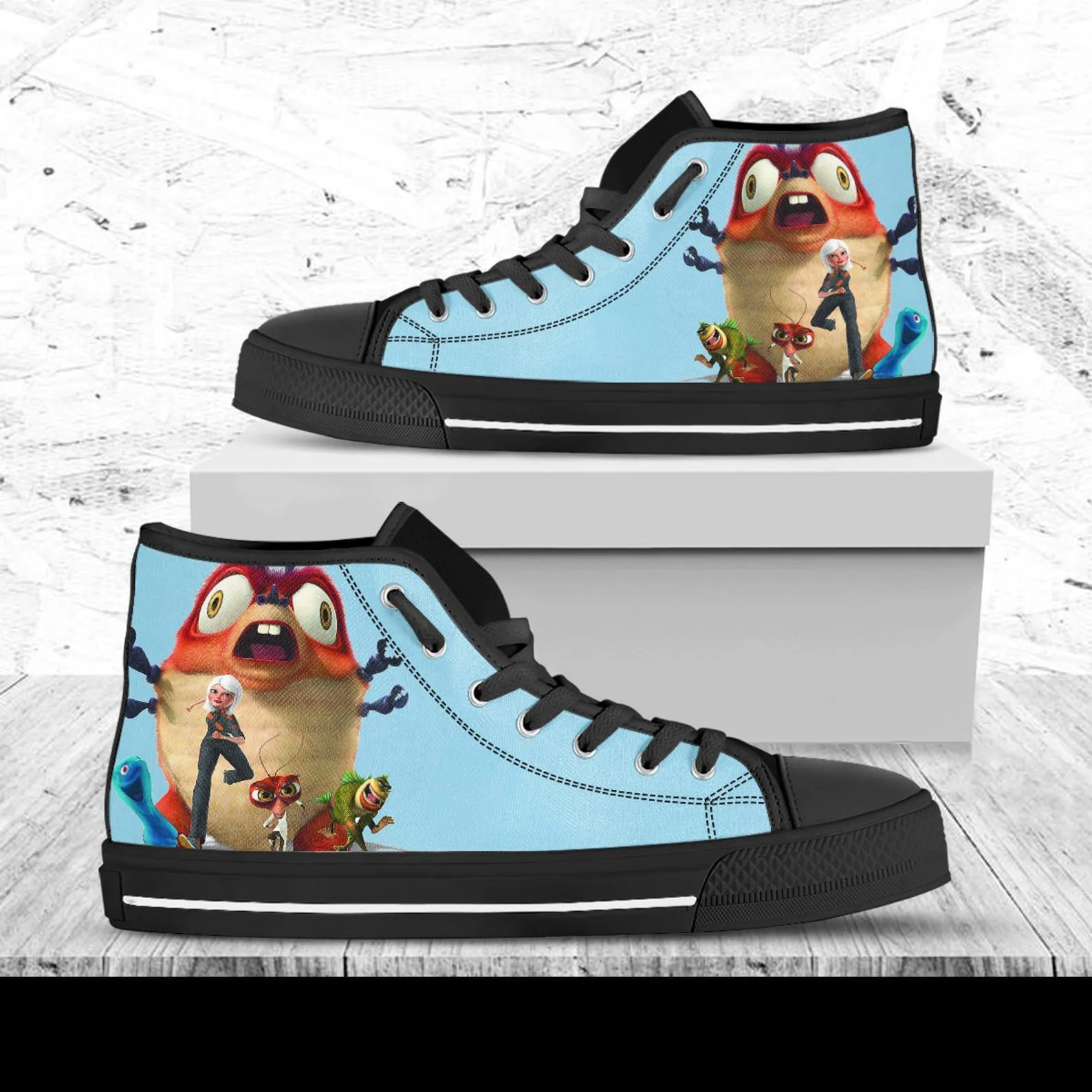 Monster Aliens Custom Shoes, Custom Movie Shoes, Movie Hightops, Disney Cartoon, Disney Movie Shoes, Monster Aliens Shoes