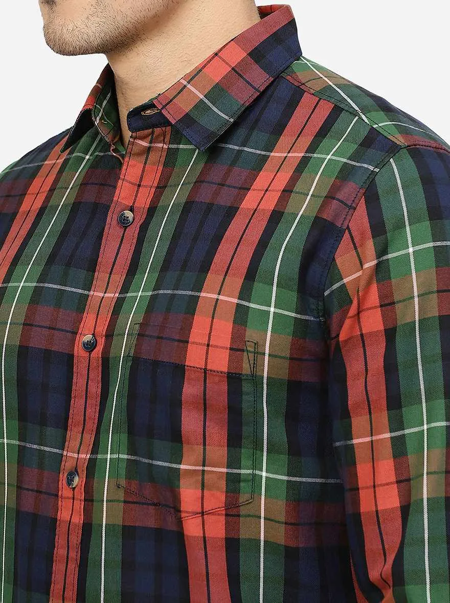 Orange & Blue Checked Slim Fit Casual Shirt | JadeBlue