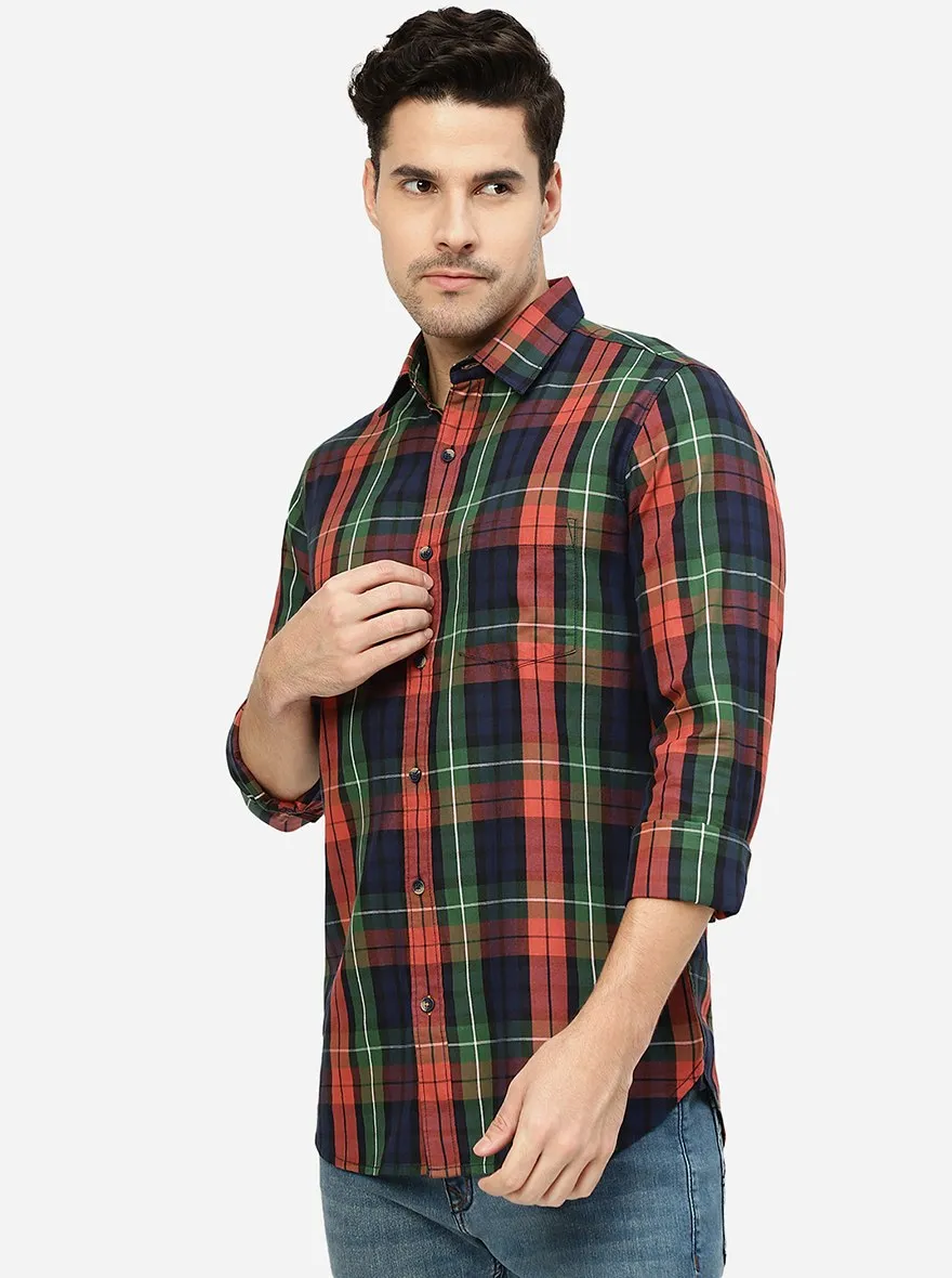 Orange & Blue Checked Slim Fit Casual Shirt | JadeBlue