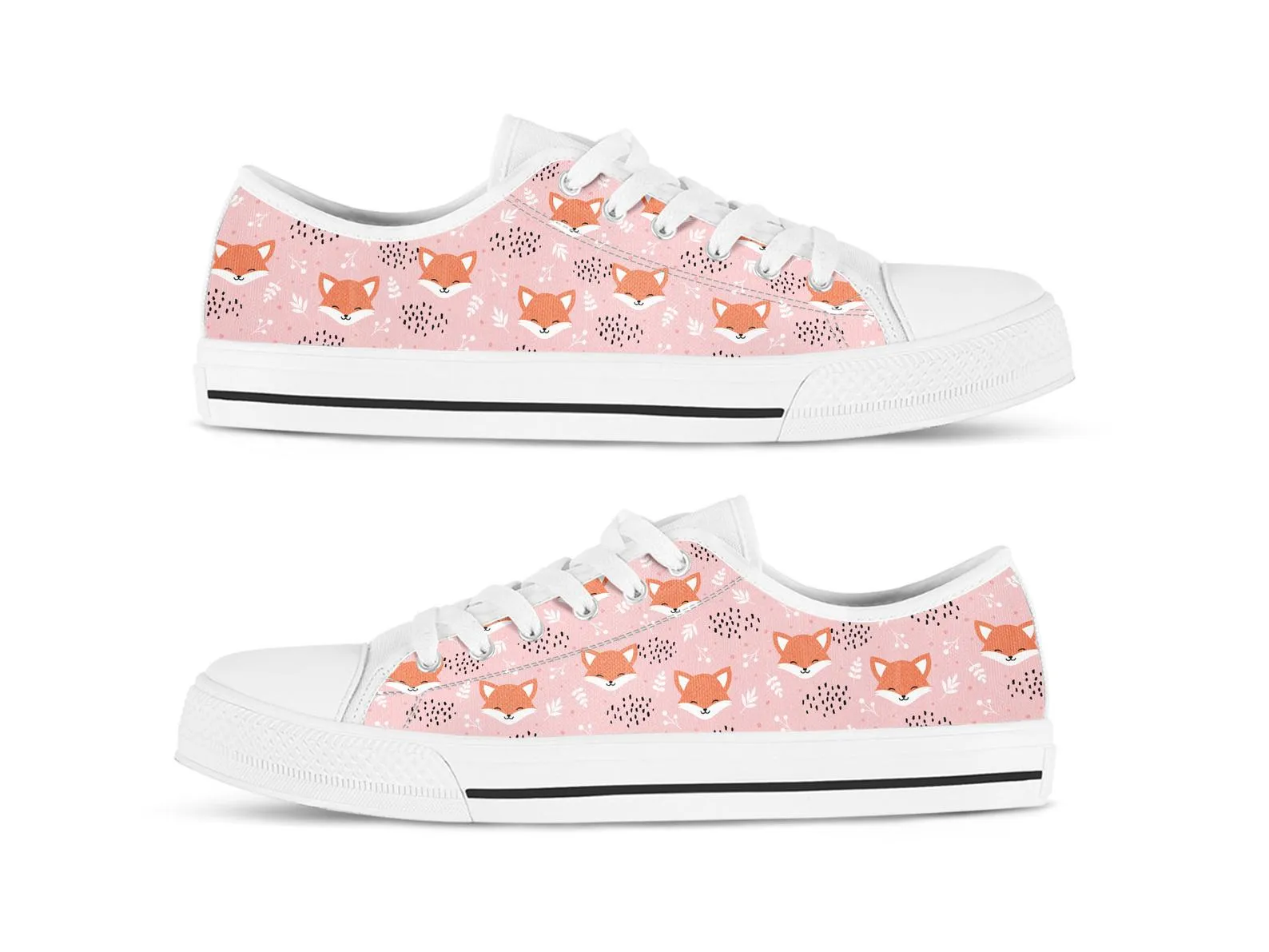 Pink Fox Shoes Fox Sneakers Fox Print Pattern Cute Shoes Fox Lover Gifts Custom Low Top Converse Style Sneakers For Adults Women & Men