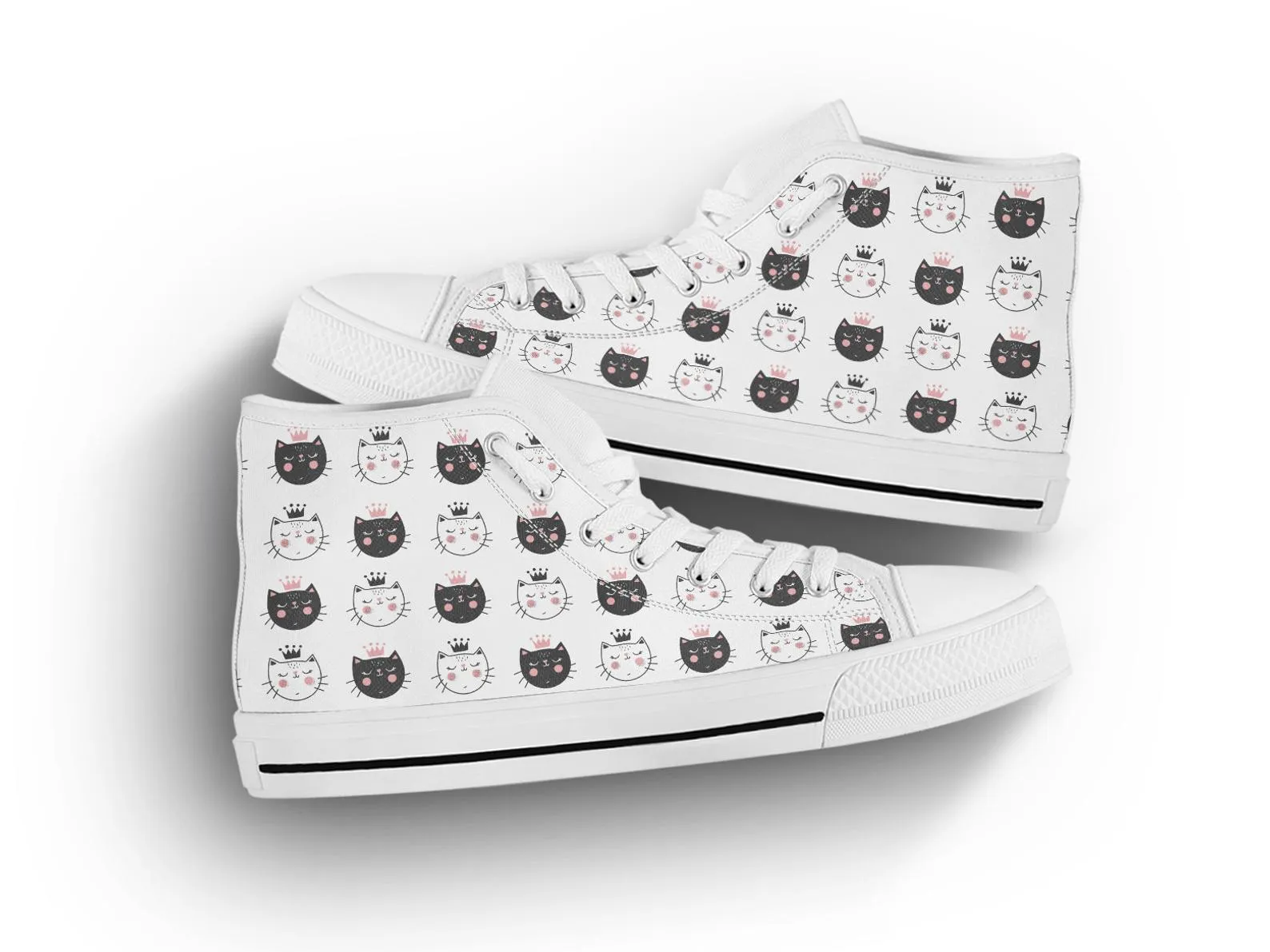 Queen Cat Shoes Cat Girl Sneakers Cat Pattern Cute Shoes Cat Lover Gifts Custom High Top Converse Style Sneakers For Adults Women & Men