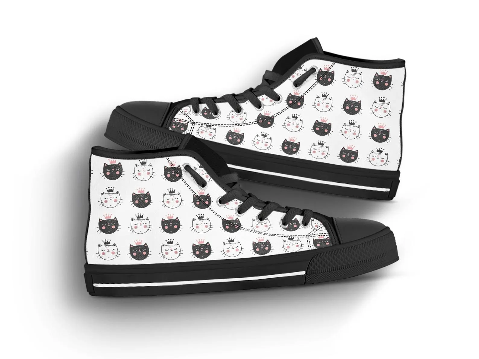 Queen Cat Shoes Cat Girl Sneakers Cat Pattern Cute Shoes Cat Lover Gifts Custom High Top Converse Style Sneakers For Adults Women & Men