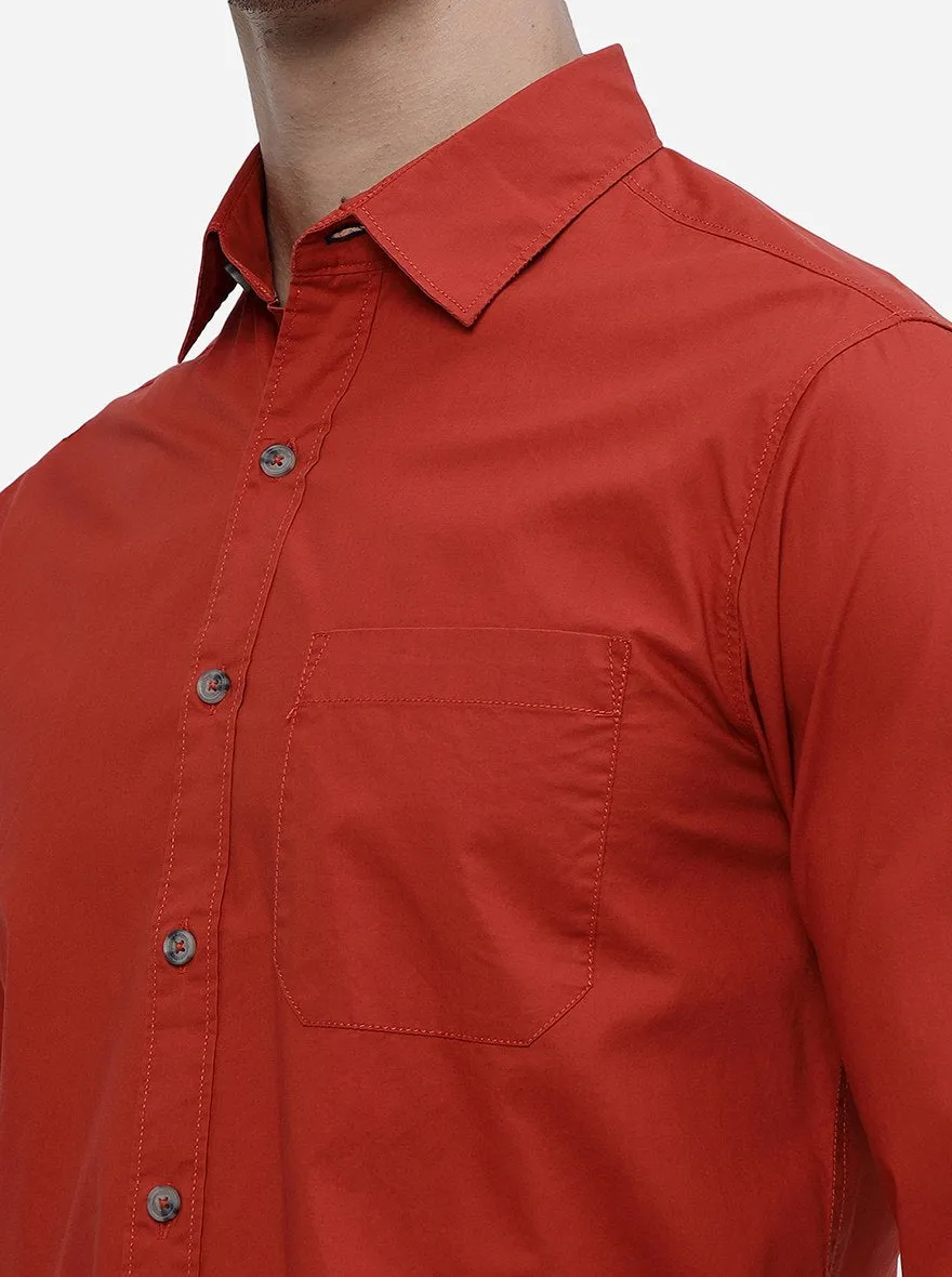 Red Solid Slim Fit Casual Shirt | Greenfibre