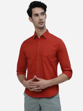 Red Solid Slim Fit Casual Shirt | Greenfibre