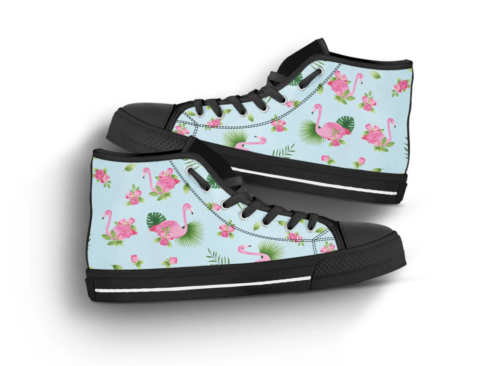 Rose Flamingo Shoes Flamingo Sneakers Cute Shoes Flamingo Lover Gifts Custom High Top Converse Style Sneakers For Adults Women & Men