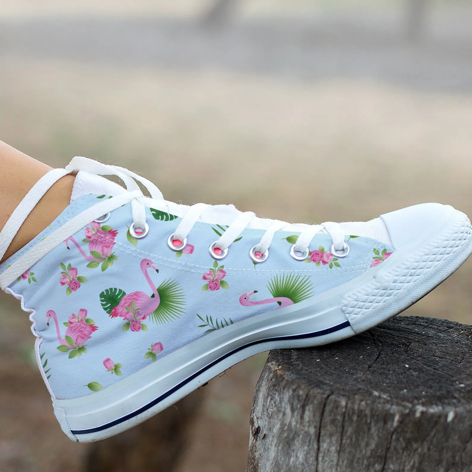 Rose Flamingo Shoes Flamingo Sneakers Cute Shoes Flamingo Lover Gifts Custom High Top Converse Style Sneakers For Adults Women & Men