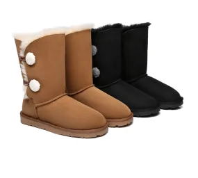 Short Twin Button Sheepskin Boots Aspen