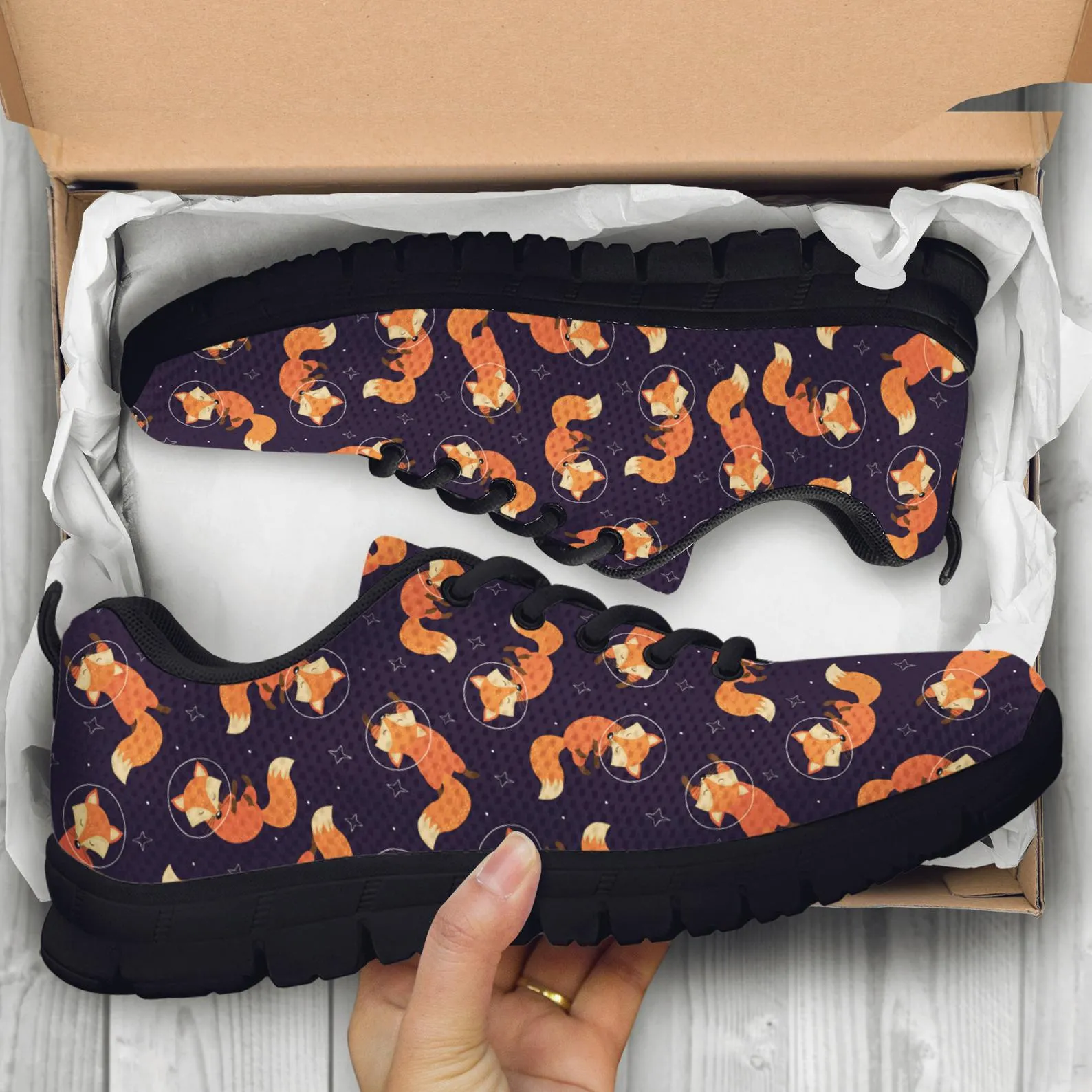 Space Fox Shoes Fox Sneakers Running Shoes Fox Print Pattern Casual Shoes Fox Lover Gifts Clothing for Womens Mens Kids Adults