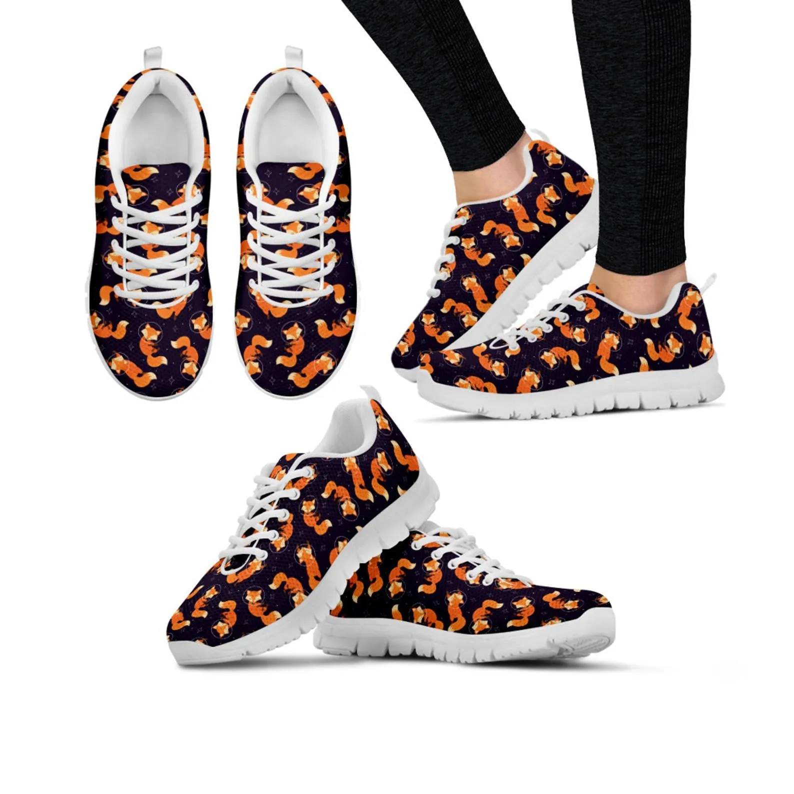 Space Fox Shoes Fox Sneakers Running Shoes Fox Print Pattern Casual Shoes Fox Lover Gifts Clothing for Womens Mens Kids Adults