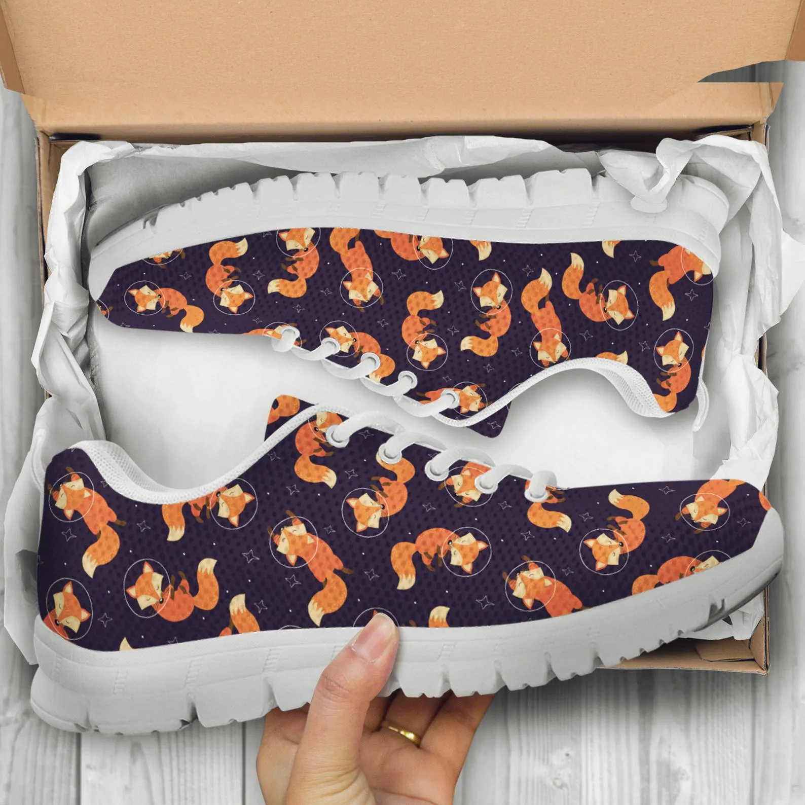 Space Fox Shoes Fox Sneakers Running Shoes Fox Print Pattern Casual Shoes Fox Lover Gifts Clothing for Womens Mens Kids Adults