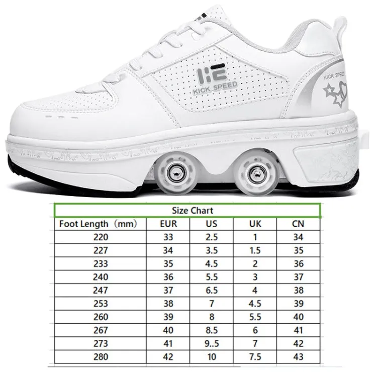 Two-Purpose Skating Shoes Deformation Shoes Double Row Rune Roller Skates Shoes, Size: 42(Low-top Without Light (White))