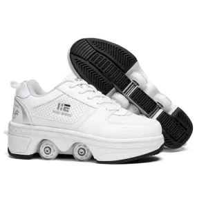 Two-Purpose Skating Shoes Deformation Shoes Double Row Rune Roller Skates Shoes, Size: 42(Low-top Without Light (White))