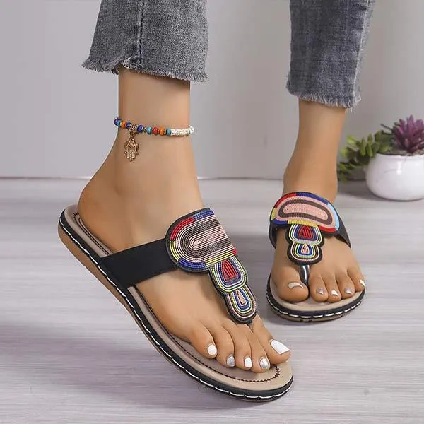 Women's Bohemian Vintage Rhinestone Slide Sandals 82253476C