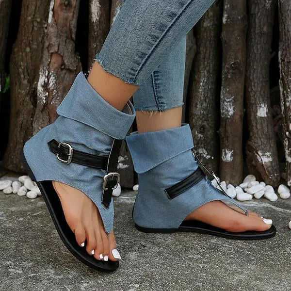 Women's Casual Belt Buckle High Top Flat Flip-Flop Sandals 67993441S