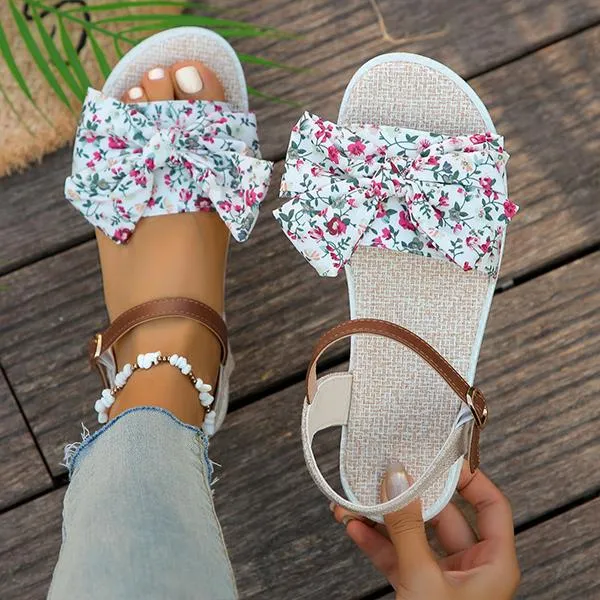 Women's Casual Bow Floral Buckle Flat Sandals 82570447S