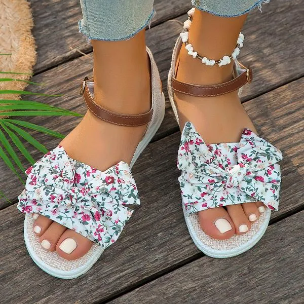 Women's Casual Bow Floral Buckle Flat Sandals 82570447S