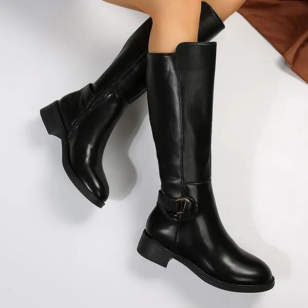 Women's Casual Buckled Thick Heel Knee-High Knight Boots 69829298S