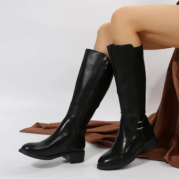 Women's Casual Buckled Thick Heel Knee-High Knight Boots 69829298S