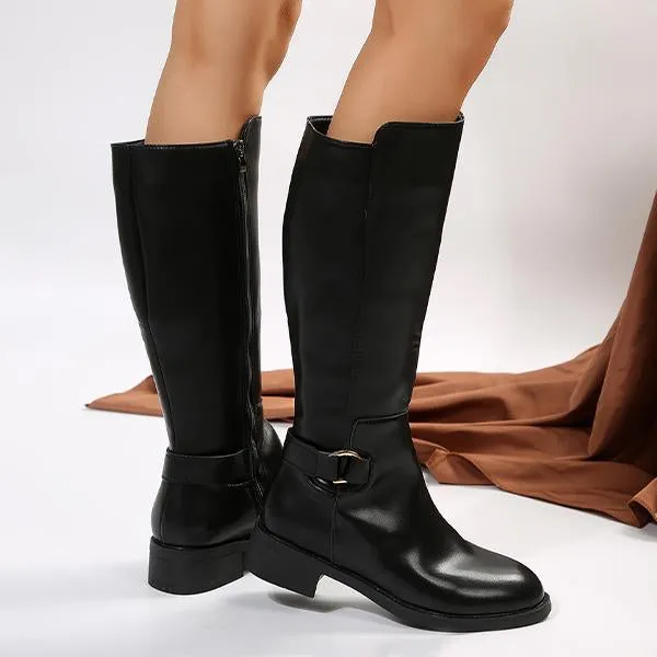 Women's Casual Buckled Thick Heel Knee-High Knight Boots 69829298S