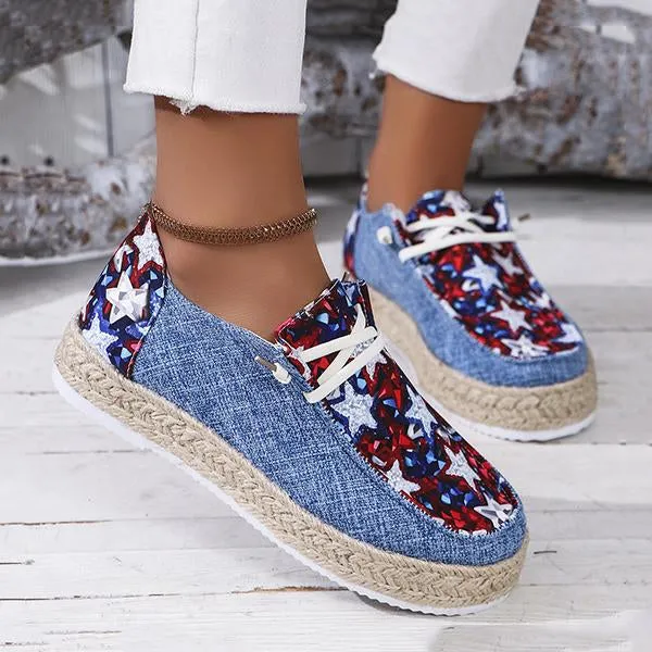 Women's Casual Espadrille Canvas Shoes with Star Pattern 87602545S