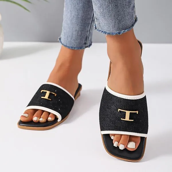 Women's Casual Lettered Square Toe Slippers 82130353S