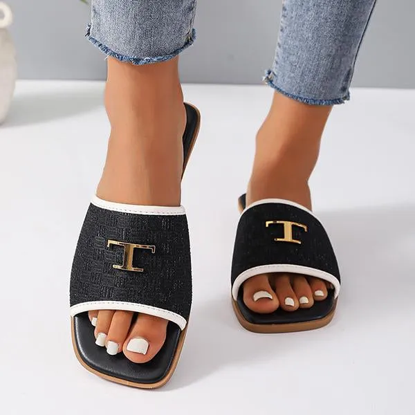 Women's Casual Lettered Square Toe Slippers 82130353S