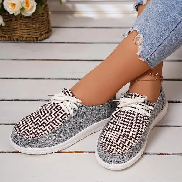 Women's Casual Plaid Flat Lace-up Loafers 48088858S