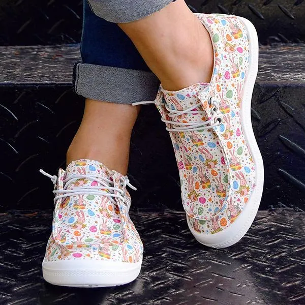 Women's Casual Rabbit Pattern Flat Canvas Shoes 72661610S