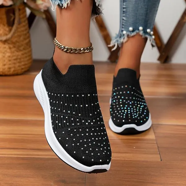 Women's Casual Rhinestone Flyknit Slip-On Sneakers 81779124S