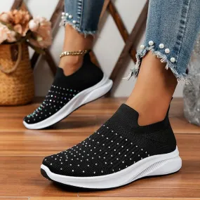 Women's Casual Rhinestone Flyknit Slip-On Sneakers 81779124S