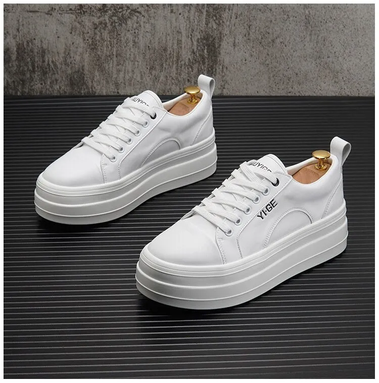 Xituodai  New White Leather Men Casual Shoes fashion Platform Sneakers Trainers Height Increasing Shoes Chaussure Homme