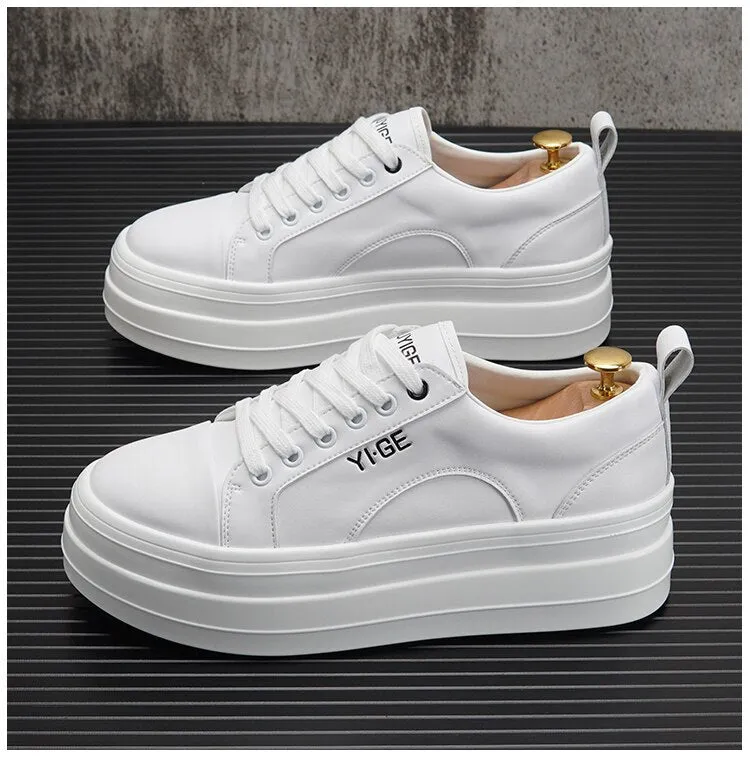 Xituodai  New White Leather Men Casual Shoes fashion Platform Sneakers Trainers Height Increasing Shoes Chaussure Homme